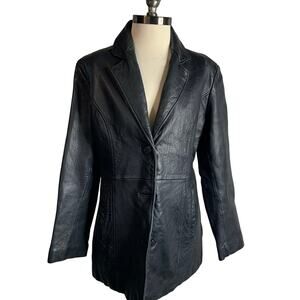 90s Y2K Black Leather Jacket Size M Katiana Couture